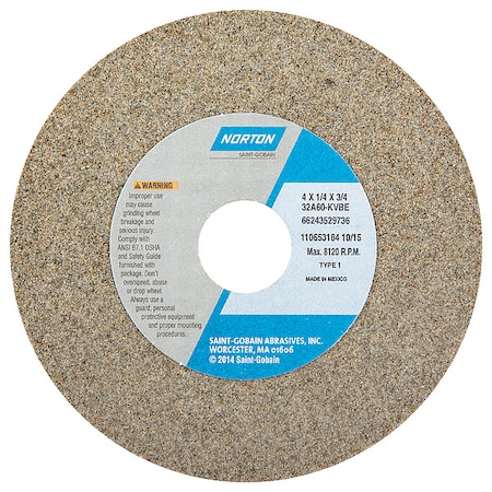 Norton Abrasives Grinding Wheel, T1, 4x1/4x3/4, AO, 60G, PK5 66243529736
