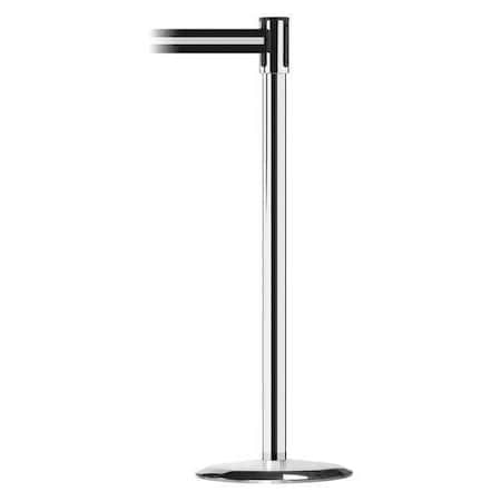 Tensabarrier Barrier Post with Belt, Chrome, 7 1/2 ft Length, 38 in Post Height, No Legend 890U-1P-1P-1P-STD-NO-S3X-C