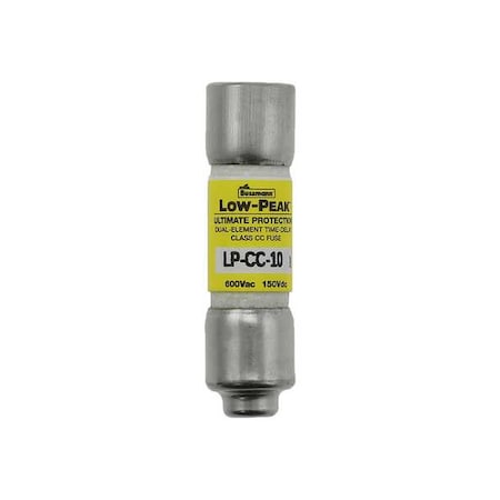 EATON BUSSMANN Time Delay UL Class CC Fuse, 10A, LP-CC Series, 600V AC, 150V DC, 1 1/2 in L x 13/32 in dia LP-CC-10