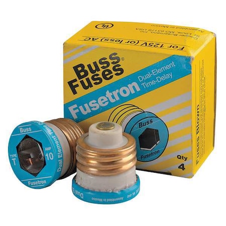 Eaton Bussmann Plug Fuse, 10A, 10kA at 125V AC, 4 PK T-10