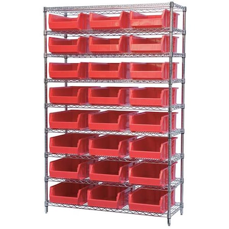 AKRO-MILS Steel Bin Shelving, 48 in W x 74 in H x 18 in D, 9 Shelves, Red AWS184830280R