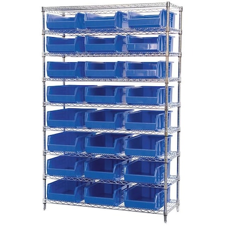 Akro-Mils Steel Bin Shelving, 18 in D x 74 in H x 48 in W, 9 Shelves, Blue AWS184830280B