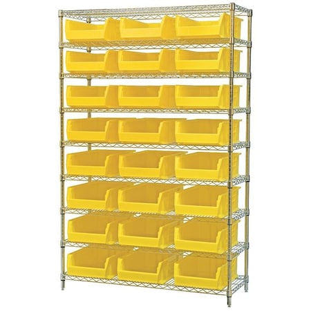 Akro-Mils Steel Bin Shelving, 18 in D x 74 in H x 48 in W, 9 Shelves, Yellow AWS184830280Y