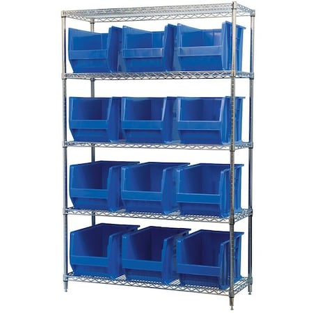 Akro-Mils Steel Bin Shelving, 18 in D x 74 in H x 48 in W, 5 Shelves, Blue AWS184830282B