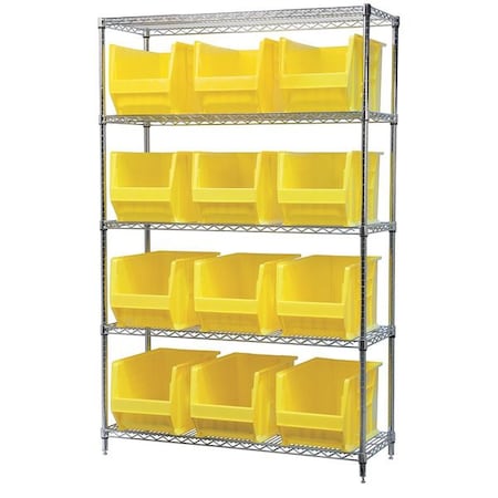 Akro-Mils Steel Bin Shelving, 18 in D x 74 in H x 48 in W, 5 Shelves, Yellow AWS184830282Y