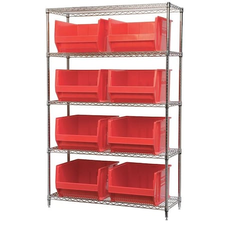 Akro-Mils Steel Bin Shelving, 18 in D x 74 in H x 48 in W, 5 Shelves, Red AWS184830283R