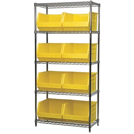 Akro-Mils Steel Wire Bin Shelving, 36 in W x 74 in H x 18 in D, 5 Shelves, Silver/Yellow AWS183630270Y