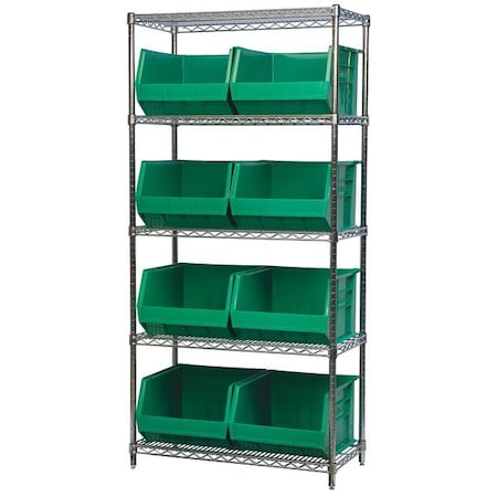 Akro-Mils Steel Wire Bin Shelving, 36 in W x 74 in H x 18 in D, 5 Shelves, Silver AWS183630270G