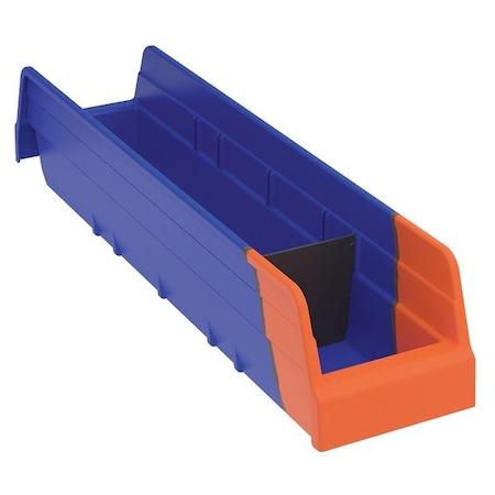 Akro-Mils Shelf Storage Bin, Plastic, Blue/Orange, 4 in H, 4 1/8 in W, 17 7/8 in L 36448BLUE