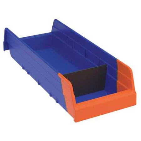 Akro-Mils Shelf Storage Bin, Plastic, Blue/Orange, 4 in H, 6 5/8 in W, 17 7/8 in L 36468BLUE