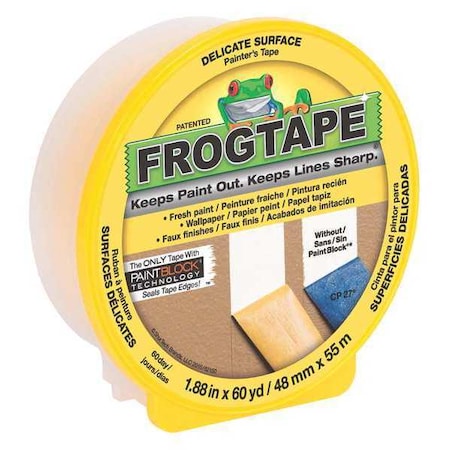 Shurtape Painter's Tape, 48 mm W x 55 m L, 3.6 mil Thick, Yellow, Acrylic Adhesive 142920
