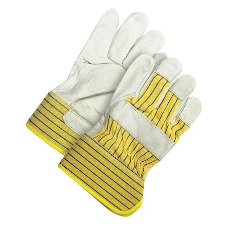 Bdg Leather Gloves, Grain Cowhide, Safety Cuff, Ambidextrous Thumb, Full Finger, Blue/Yellow, Universal 40-1-1511BC-K