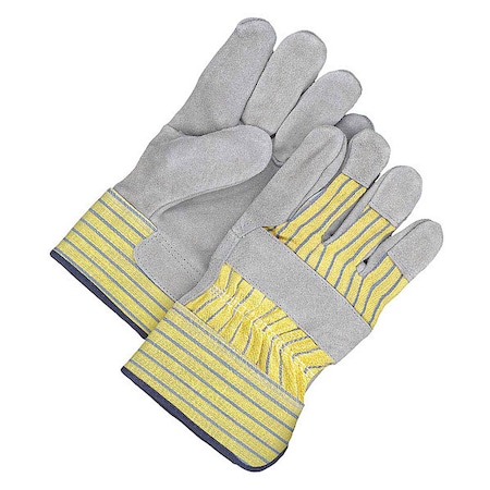 Bdg Leather Gloves, Cowhide, Safety Cuff, Wing Thumb, Full Finger, Blue/Gray/Yellow, L, 1 PR 30-1-W10EL-R