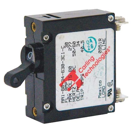 CARLING TECHNOLOGIES Circuit Breaker, A Series 10A, 1 Pole, 250V AC, Medium Curve AA1-B0-34-610 -5D1-I