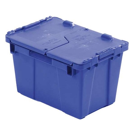 Orbis Attached Lid Container, 4.48 gal Volume Cap., 15 1/4 in L, 10 7/8 in W, 9 7/8 in H, Plastic, Blue FP06 Blue