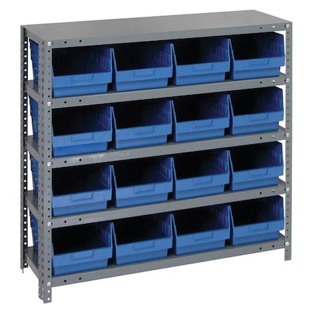 Quantum Storage Systems Steel Bin Shelving, 18 in D x 39 in H x 36 in W, 5 Shelves, Blue 1839-208BL