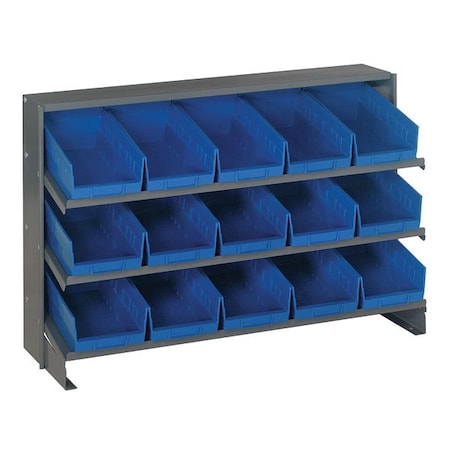 Quantum Storage Systems Steel Bench Pick Rack, 12 in D x 27 in H x 36 in W, 3 Shelves, Blue QPRHA-202BL