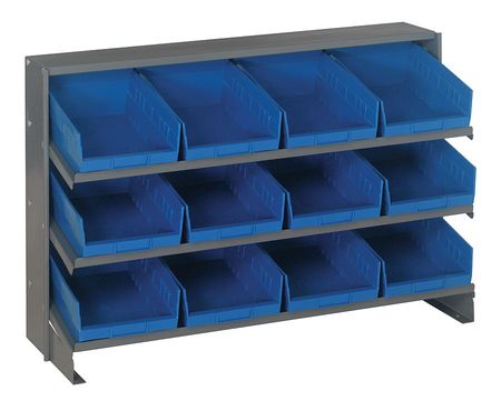 QUANTUM STORAGE SYSTEMS Steel Bench Pick Rack, 36 in W x 27 in H x 12 in D, 3 Shelves, Blue QPRHA-207BL