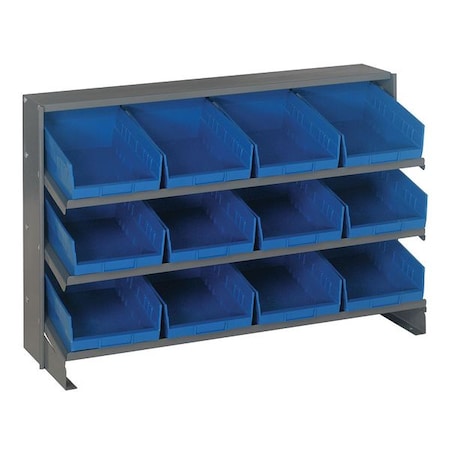 Quantum Storage Systems Steel Bench Pick Rack, 12 in D x 27 in H x 36 in W, 3 Shelves, Blue QPRHA-207BL