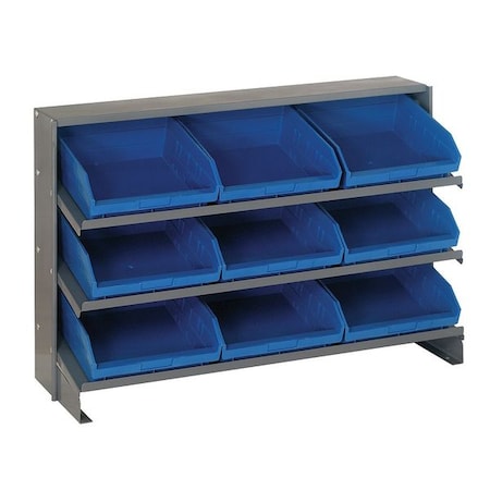 Quantum Storage Systems Steel Bench Pick Rack, 12 in D x 27 in H x 36 in W, 3 Shelves, Blue QPRHA-209BL
