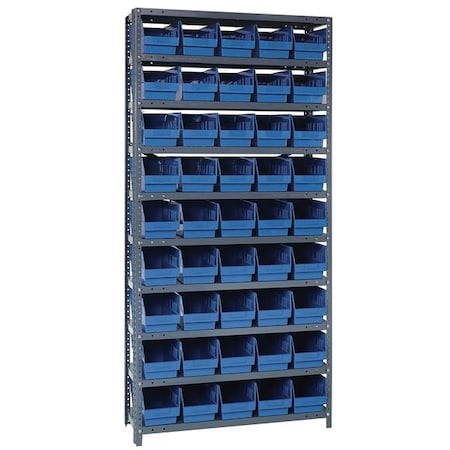Quantum Storage Systems Steel Bin Shelving, 12 in D x 75 in H x 36 in W, 10 Shelves, Blue 1275-202BL