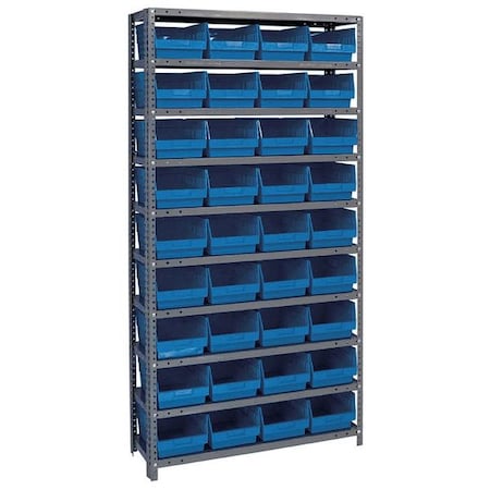 Quantum Storage Systems Steel Bin Shelving, 12 in D x 75 in H x 36 in W, 10 Shelves, Blue 1275-207BL