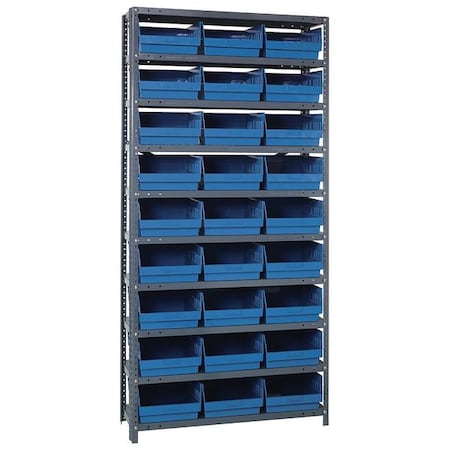 Quantum Storage Systems Steel Bin Shelving, 12 in D x 75 in H x 36 in W, 10 Shelves, Blue 1275-209BL