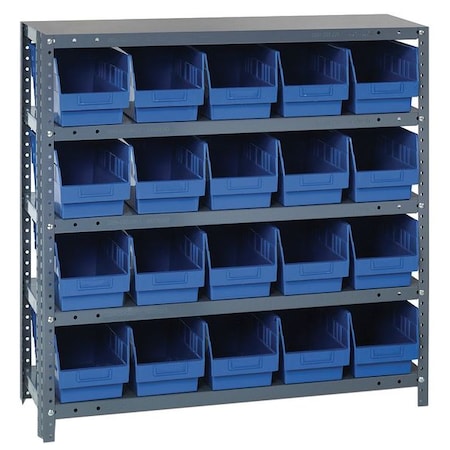 Quantum Storage Systems Steel Bin Shelving, 18 in D x 39 in H x 36 in W, 5 Shelves, Blue 1839-204BL