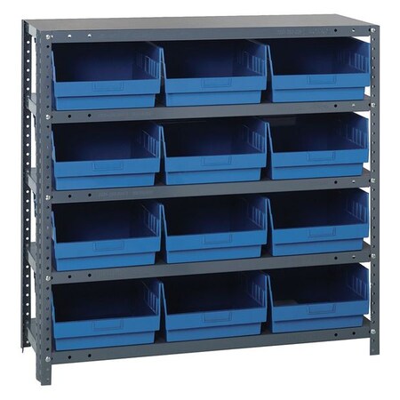 Quantum Storage Systems Steel Bin Shelving, 12 in D x 39 in H x 36 in W, 5 Shelves, Blue 1239-209BL