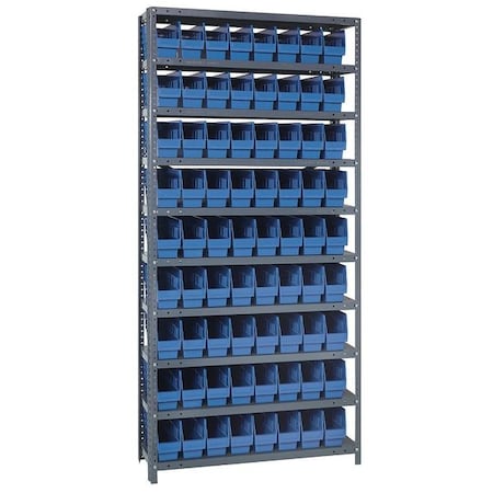 Quantum Storage Systems Steel Bin Shelving, 18 in D x 75 in H x 36 in W, 10 Shelves, Blue 1875-203BL