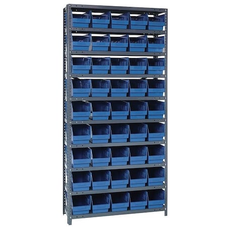 Quantum Storage Systems Steel Bin Shelving, 18 in D x 75 in H x 36 in W, 10 Shelves, Blue 1875-204BL