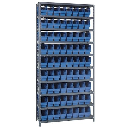 Quantum Storage Systems Steel Bin Shelving, 12 in D x 75 in H x 36 in W, 10 Shelves, Blue 1275-201BL