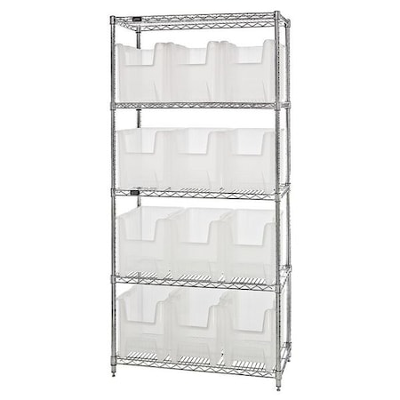 Quantum Storage Systems Steel Bin Shelving, 18 in D x 74 in H x 36 in W, 5 Shelves, Clear WR5-600CL