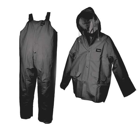 Viking 3-Piece Rainsuit with Detachable Hood, Polyester, PVC, 0.35 mm Thick, Detachable, Black, XL 2110BK-XL