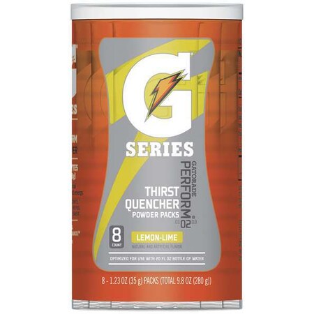 Gatorade Sports Drink Mix, 1.23 oz., Mix Powder, Regular, Lemon-Lime, 8 PK 131635