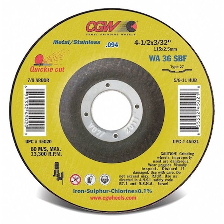 Cgw Abrasives Abrasive Cut-Off Wheel, Type 27, 7 in Dia, 3/32 in