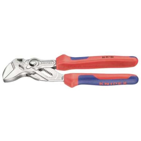 Knipex 7 1/4 in Straight Jaw Plier Wrench Smooth, Bi-Material Grip 86 05 180