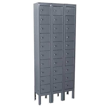 Zoro Select Cell Phone Locker, 27 in W, 9 in D, 66 in H, (10) Tier, (3) Wide, Gray 10Y621