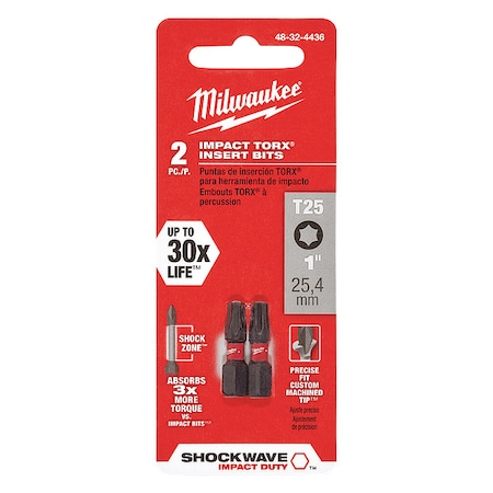 Milwaukee Tool SHOCKWAVE Impact Torx T25 Insert Bits (2 PK) 48-32-4436