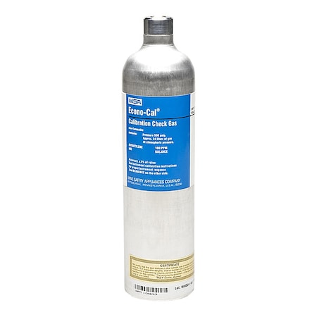 Msa Safety Calibration Gas, Isobutylene, 34 L, RP Connection, +/-5% Accuracy, 500 psi Max. Pressure 10048279
