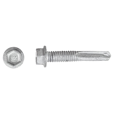 Itw Self-Drilling Screw, #12 x 1-1/4 in, Climaseal Steel Flange Hex Head External Hex Drive, 500 PK 1007000