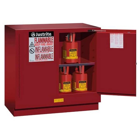 Justrite Hazardous Material Storage Cabinet, 22 gal, 1 Shelves, Steel, 35 in W x 35 in H x 22 in D, Red 892321