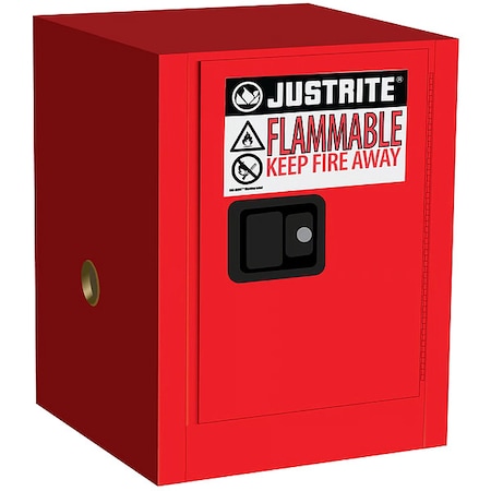 Justrite Hazardous Material Storage Cabinet, 4 gal, 1 Shelves, Steel, 17 in W x 22 in H x 17 in D, Red 890401
