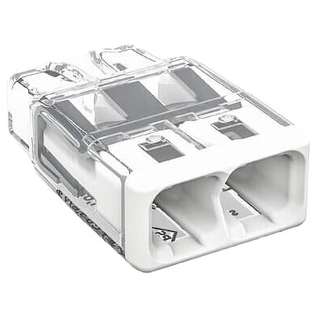 Wago Push-In Wire Connector, 12 AWG Max, 2 Port, Transparent, Polycarbonate Insulation, 600 V, 32 A 2773-402/K000-0002