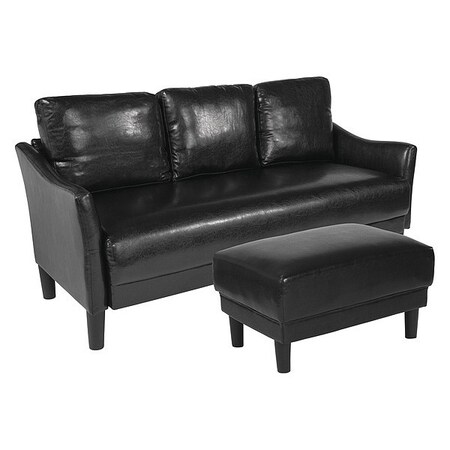 Flash Furniture Asti Upholstered Sofa and Ottoman, Black Leather SL-915KIT-BLK-GG