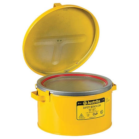 Justrite BenchCan, 11.5inCanDia, Steel, Yellow 10578