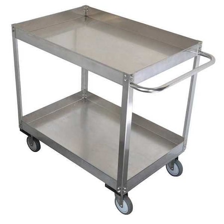 Zoro Select Corrosion-Resistant Utility Cart with Deep Lipped Metal Shelves, Stainless Steel, 2 Shelves 11A470