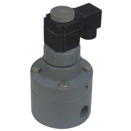Plast-O-Matic Solenoid Valve, 2-Way, 2-Position, Normally Closed, 3/4 in Pipe Size, 120VAC, Inline Pilot, PVC PS075EPW11-120/60-PV
