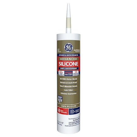 Ge Silicone Sealant, 10.1 oz, Cartridge, Almond, Silicone Base, Advanced Silicone 2816707