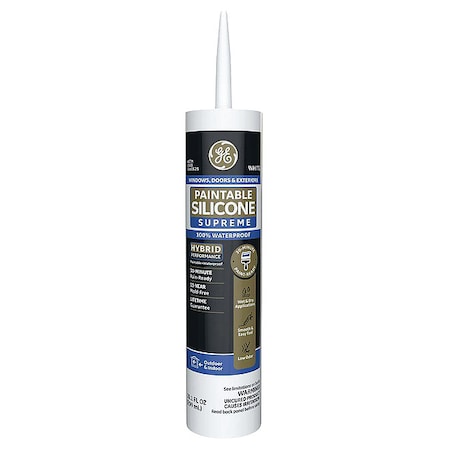 Ge Silicone Sealant, 10.1 oz, Cartridge, Whites, Silicone Base, Paintable Silicone Supreme 2733730